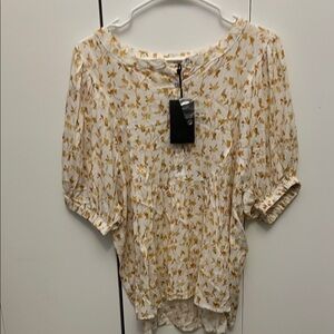 Jane and Delancey Cream and Gold Placket Blouse